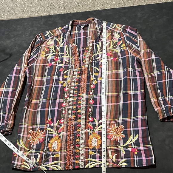 Johnny Was Womens Rosalva Paris Effortless Blouse Plaid Top Tunic Embroidered - Picture 5 of 10